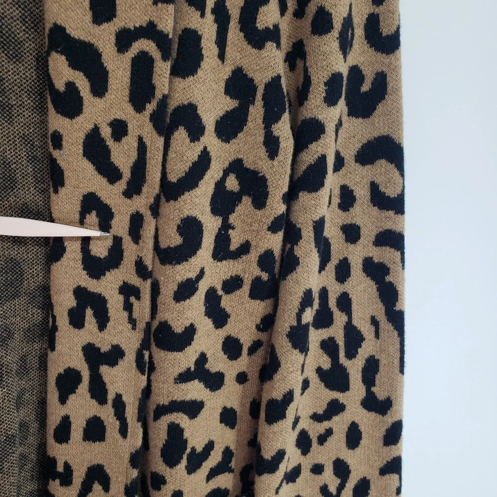 J Crew Leopard Print Sophie Sweater Blazer Women XXS Tan Open Front Merino Wool